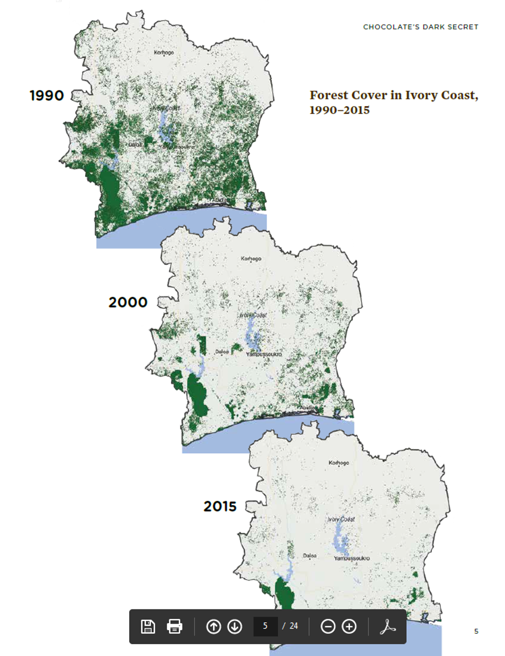 Evolutie van het ontbossing in Ivoorkust